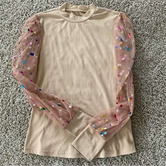 Polka Dot Chiffon Ruched Puff Sleeve Party Top, Women’s Sz M - Picture 6 of 9